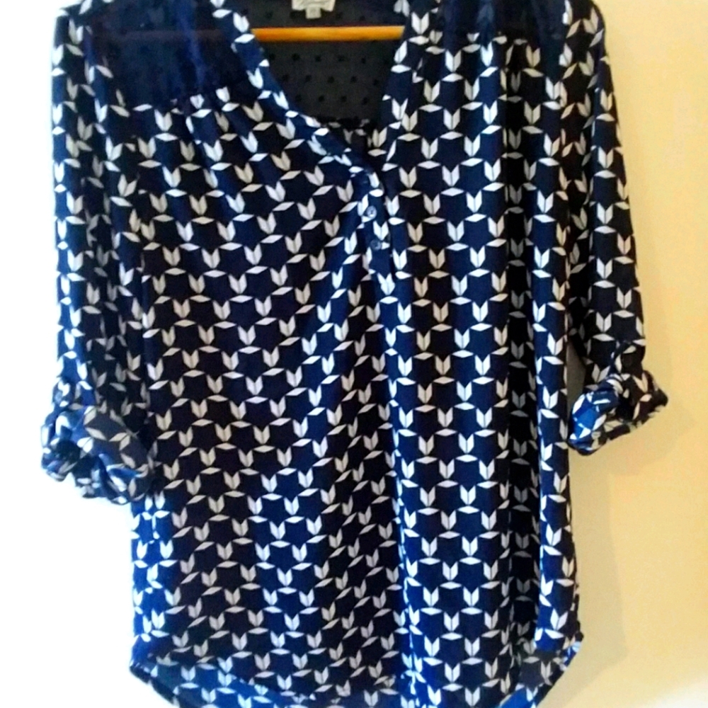 Women's Blue Kismet Roll-up Blouse Top Size S-P